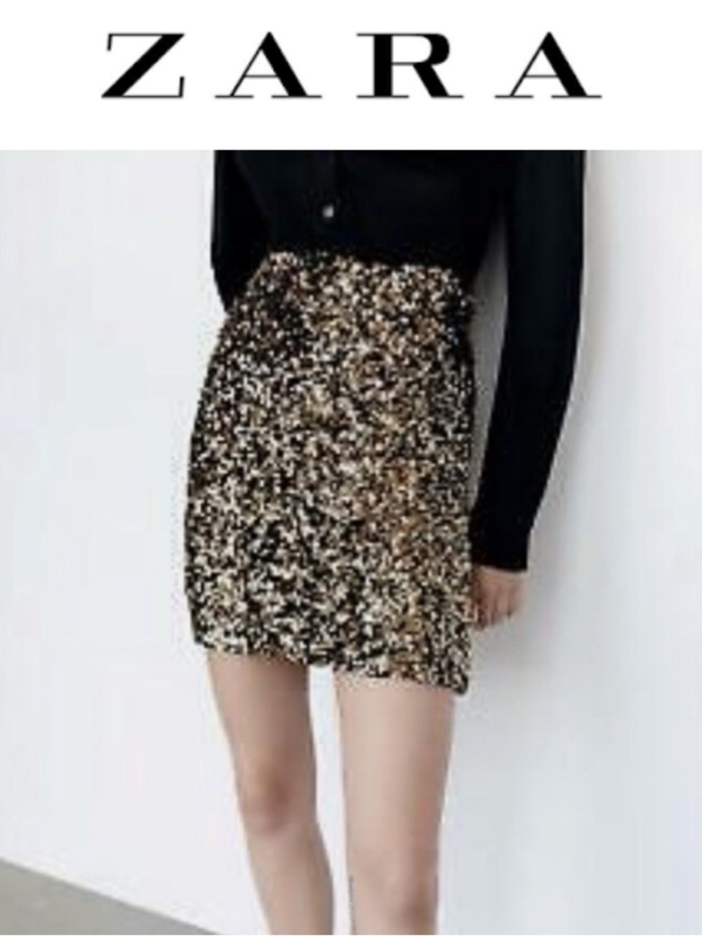 ZARA GOLD SEQUIN MINI SKIRT SPARKLY PARTY GLAM CLUB WEAR SIZE XS **NWT**